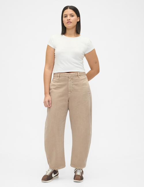 Mid Rise Twill Barrel Pants