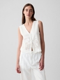 Linen-Blend Eyelet Vest