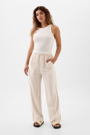 Linen-Blend Wide-Leg Pull-On Pants