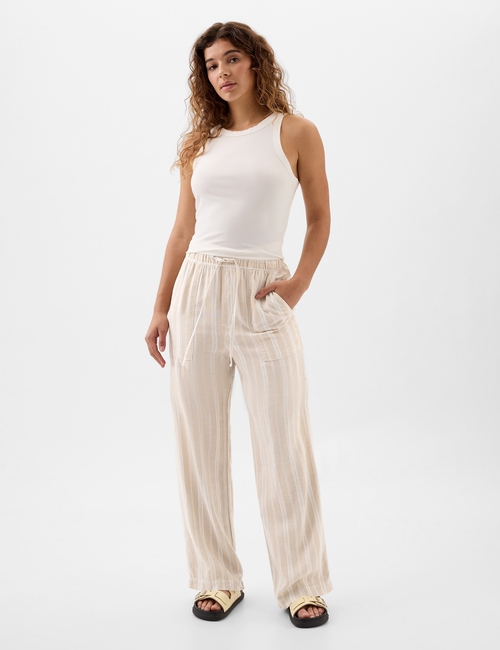 Linen-Blend Wide-Leg Pull-On Pants