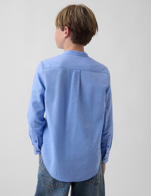 FRCH LS LINEN BAND COLLAR SHIRT