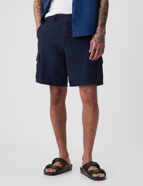 8" Linen-Cotton Cargo Shorts