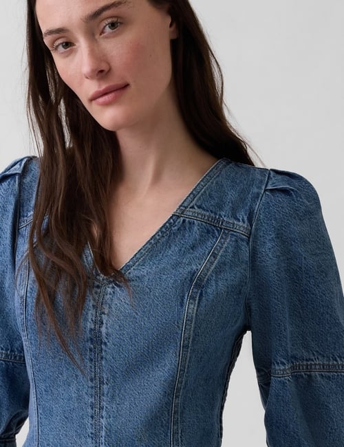 UltraSoft Denim Puff-Sleeve Mini Dress