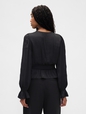 LS EYELET BTTN FRONT FEMME TOP