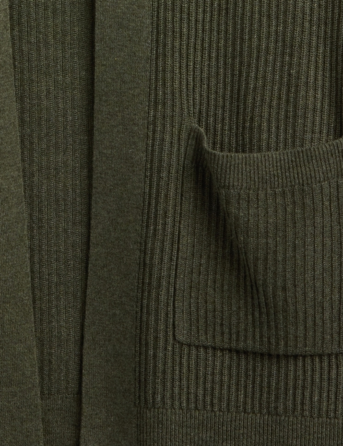 Relaxed Shaker-Stitch Open-Front Cardigan