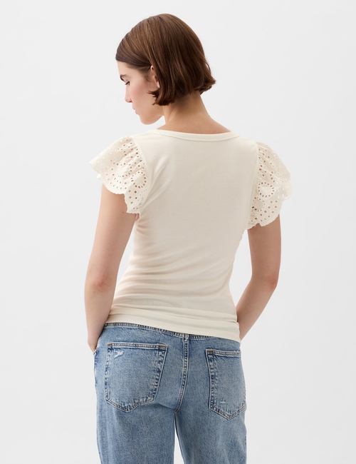 Eyelet Sleeve Rib T-Shirt