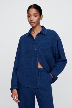 V-INDIGO GAUZE BIG SHIRT