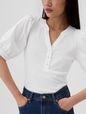 Ribbed Henley Puff Sleeve Top
