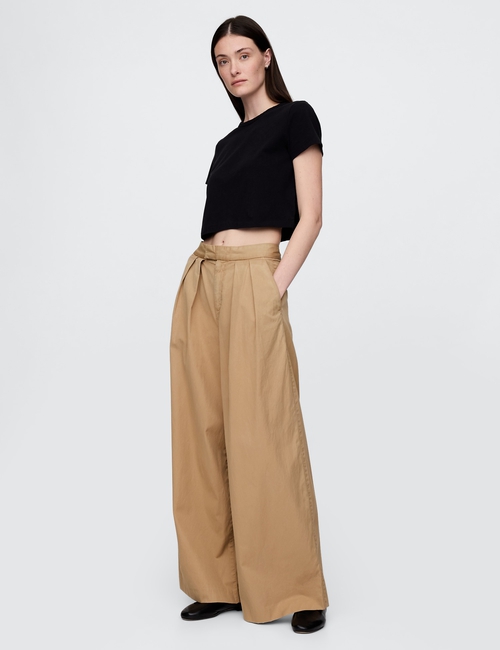 High Rise Twill Pleated Wide-Leg Khakis