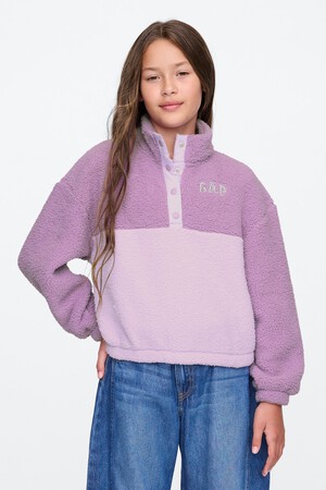 Kids Recycled Relaxed Sherpa Quarter-Snap Sweatshirt