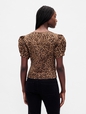 SS PUFF SLV VNECK FASHION SHIRT - LEOPARD