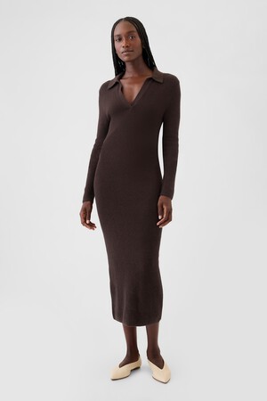 CashSoft Rib Midi Polo Sweater Dress