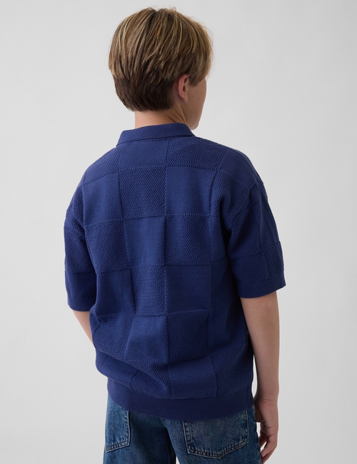 Kids Johnny-Collar Checkered Sweater