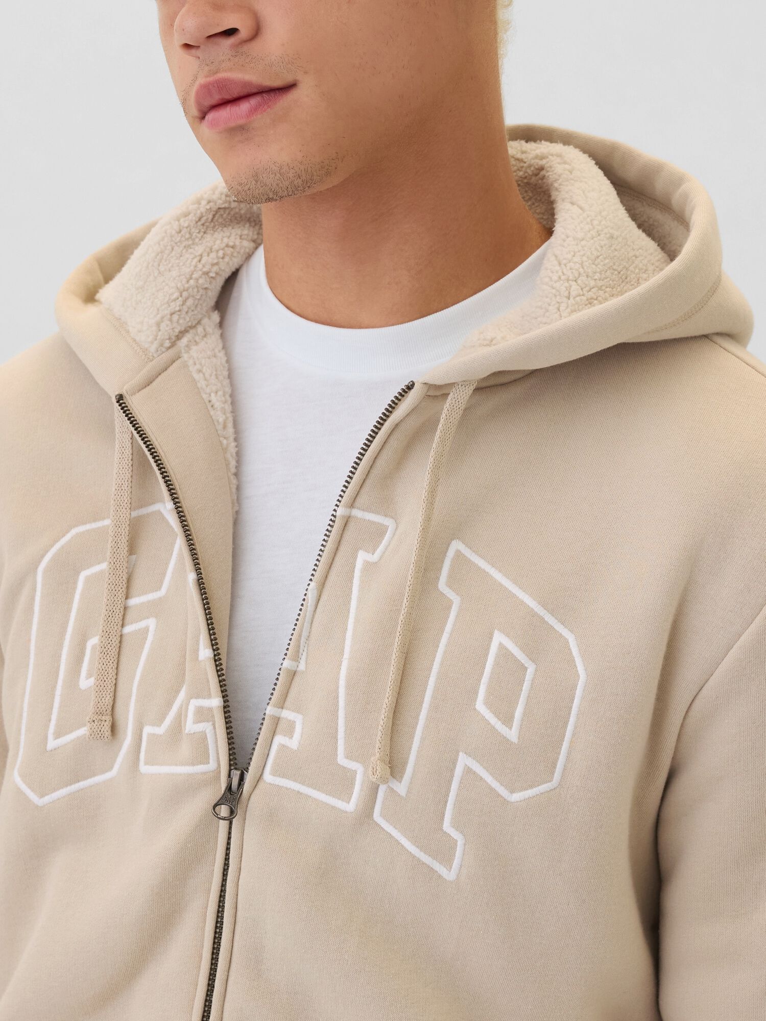 Shop Gap Logo Sherpa Lined Zip Hoodie for Men GAP KSA