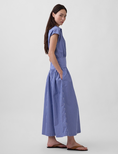 Poplin Drop-Waist Maxi Shirtdress