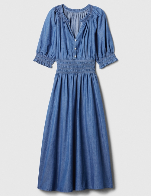 Denim Splitneck Midi Dress