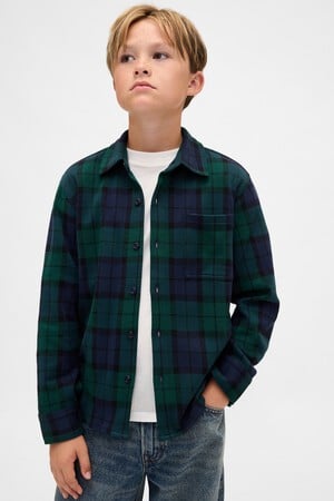 Kids Cozy Plaid Button-Front Shirt