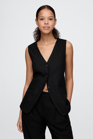 Linen-Blend Longline Vest
