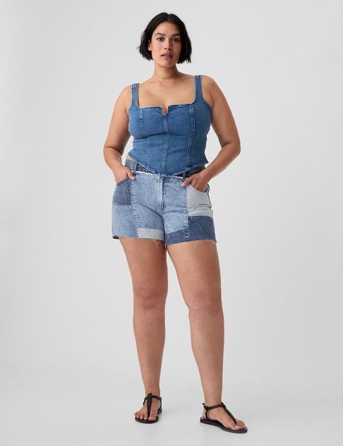 4" Low Rise Stride Patchwork Denim Shorts