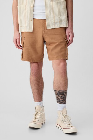 8" Linen-Cotton Cargo Shorts