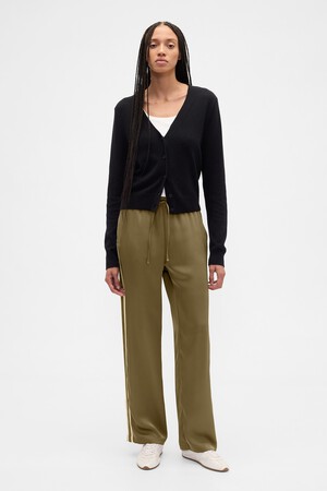 Relaxed Straight-Leg Stripe Satin Pants