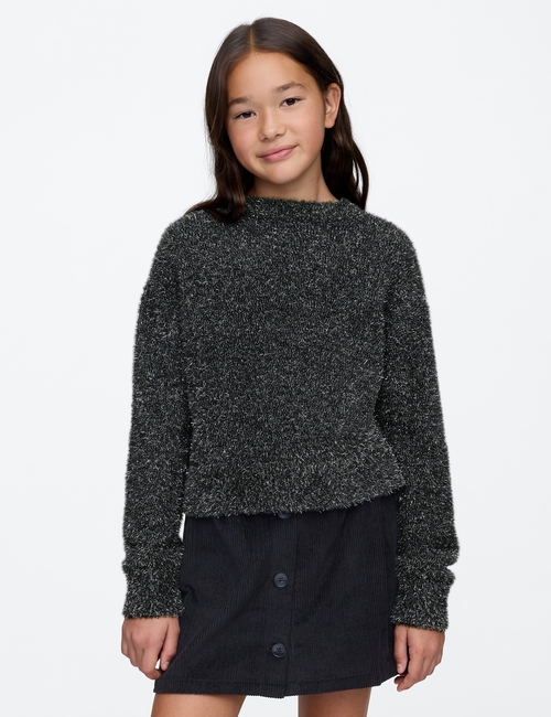 Kids Fuzzy Metallic Crewneck Sweater