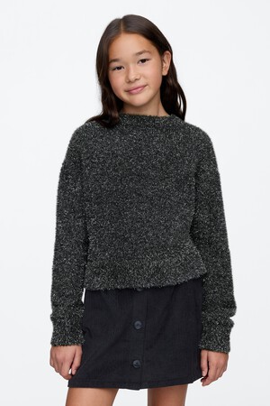Kids Fuzzy Metallic Crewneck Sweater
