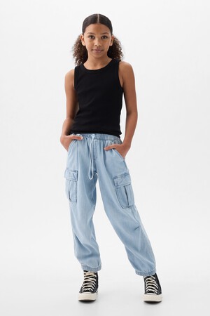 Kids Denim Cargo Parachute Pants