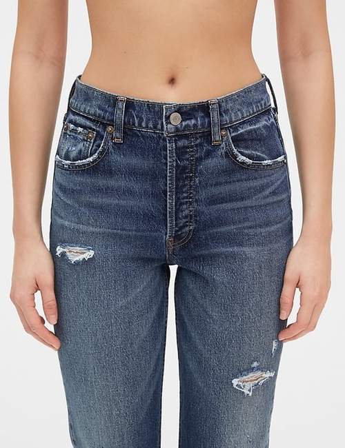High Destructed Rise Cheeky Straight Jeans
