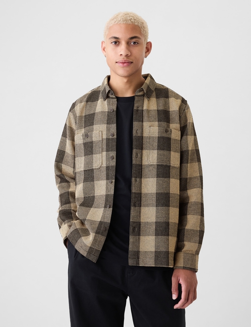 Waffle-Knit Flannel Shirt