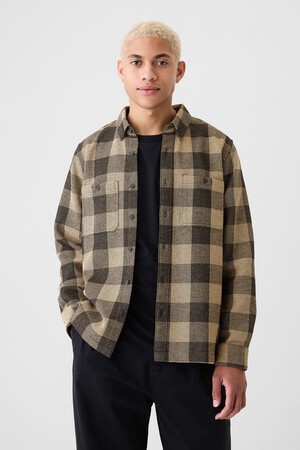 Waffle-Knit Flannel Shirt