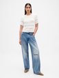 Linen-Blend Pointelle Sweater Crop Top