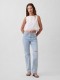 Linen-Blend Lace-Hem Crop Shell Top
