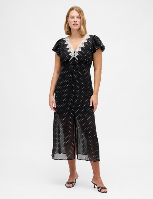 SS VNECK LACE TRIM MAXI DRESS