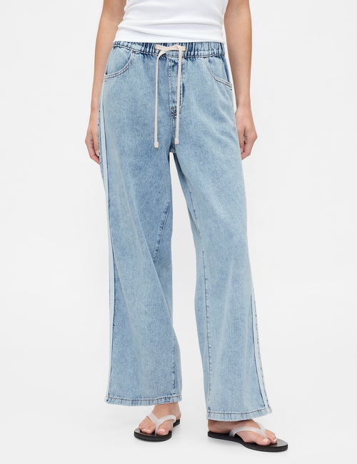 High Rise Pull-On Stripe Wide-Leg Jeans