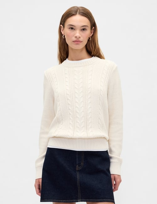 Cable-Knit Crewneck Sweater