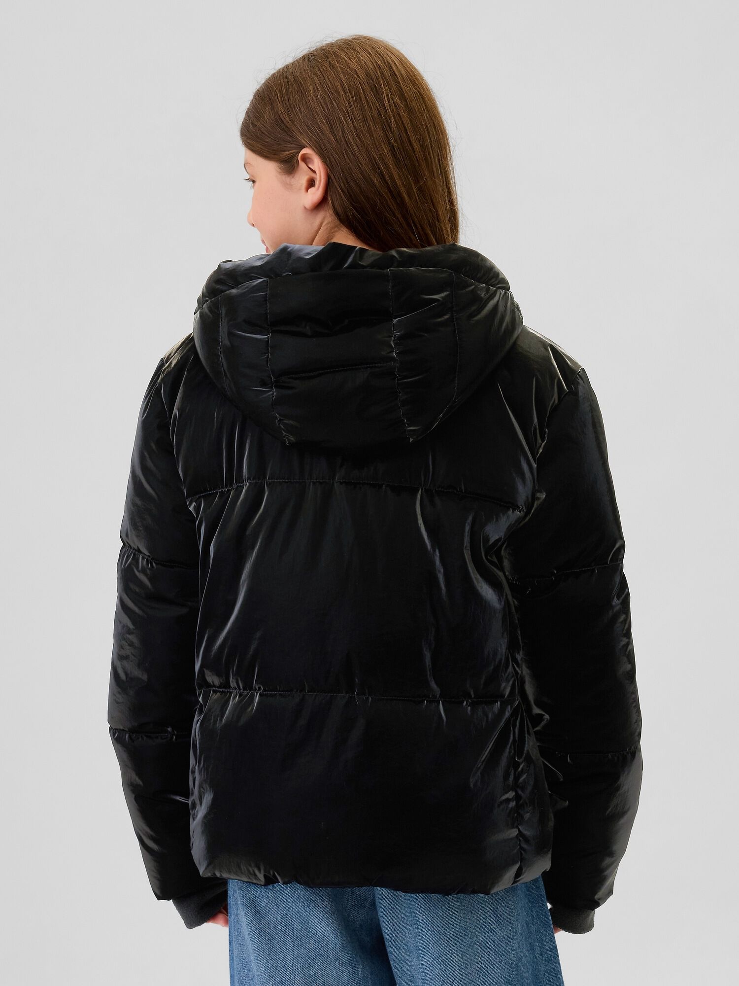 Metallic puffer jacket black best sale