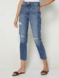 High Rise Destructed Cigarette Jeans With Washwell&#153