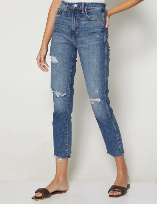 High Rise Destructed Cigarette Jeans With Washwell&#153