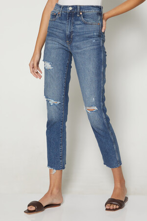 High Rise Destructed Cigarette Jeans With Washwell&#153