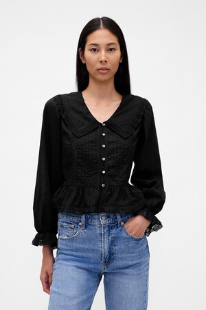 Collared V-Neck Peplum Top