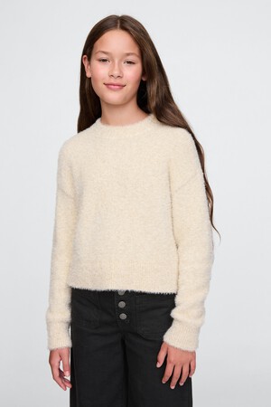 Kids Fuzzy Metallic Crewneck Sweater