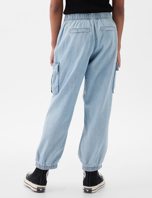 Kids Denim Cargo Parachute Pants