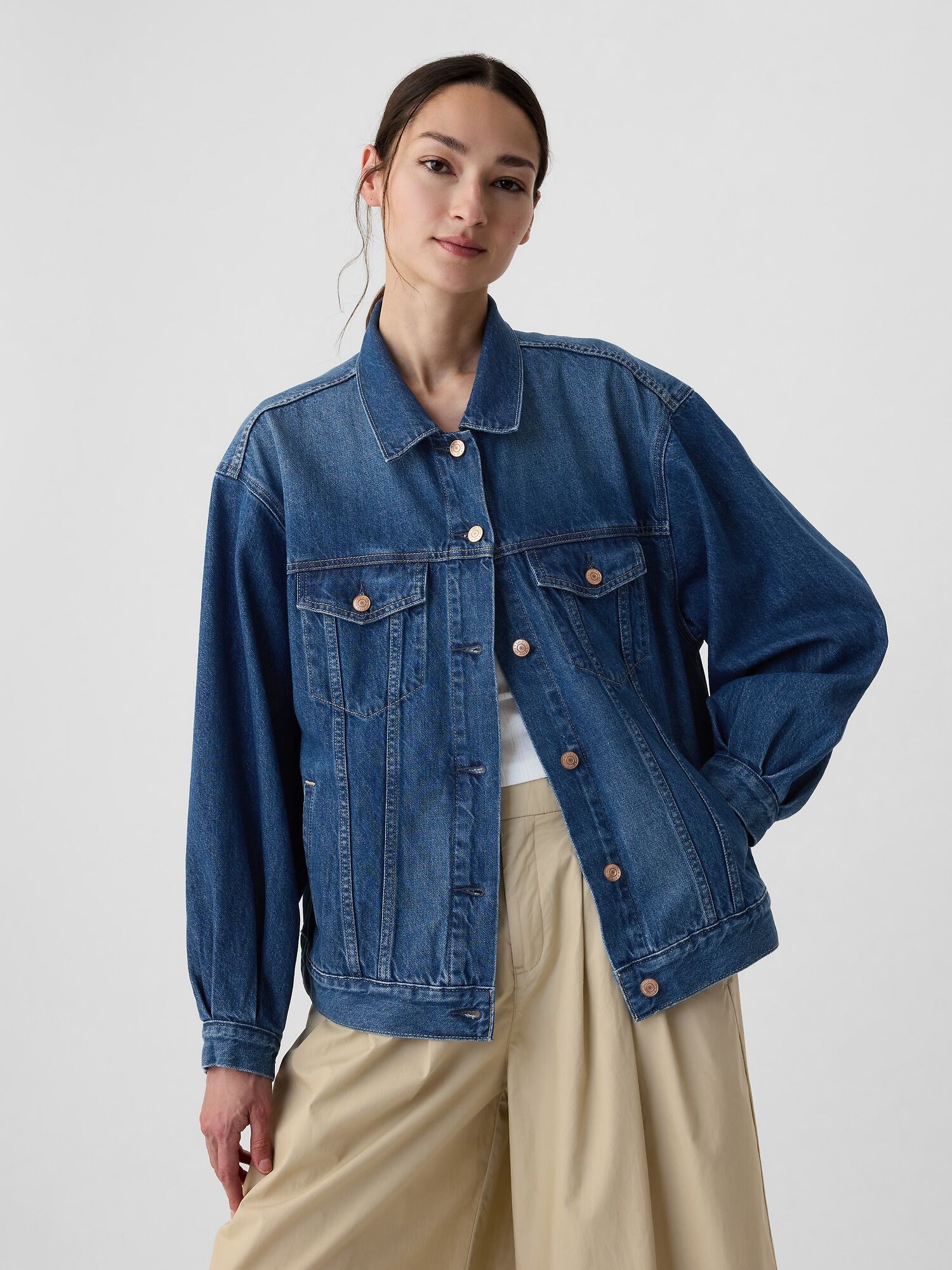 Shop Gap DOEN Oversized Icon Denim Jacket for Women GAP UAE