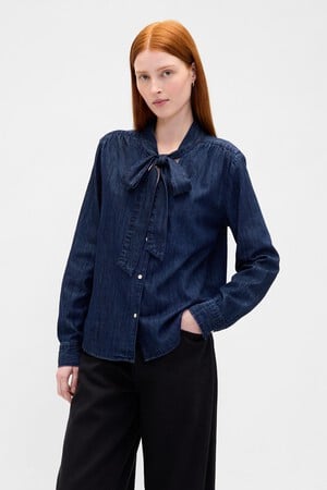 Denim Tie-Neck Shirt