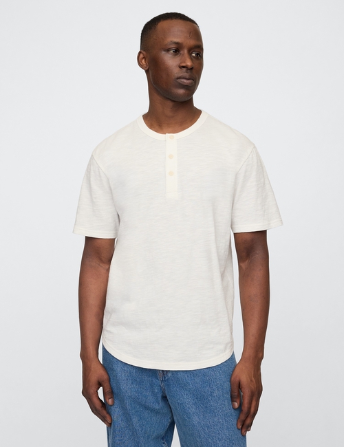 Lived-In Relaxed Curved Hem Henley T-Shirt