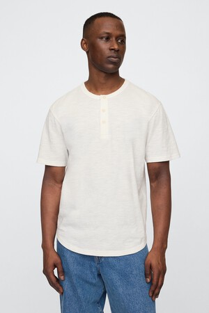 Lived-In Relaxed Curved Hem Henley T-Shirt