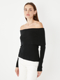 CashSoft Ribbed Off-Shoulder Sweater Top
