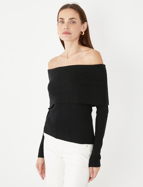 CashSoft Ribbed Off-Shoulder Sweater Top