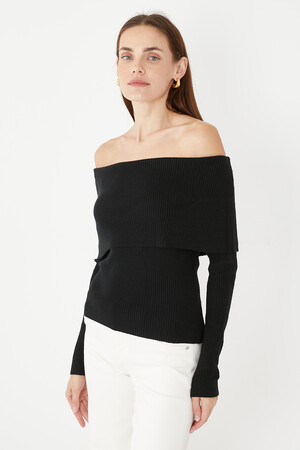 CashSoft Ribbed Off-Shoulder Sweater Top
